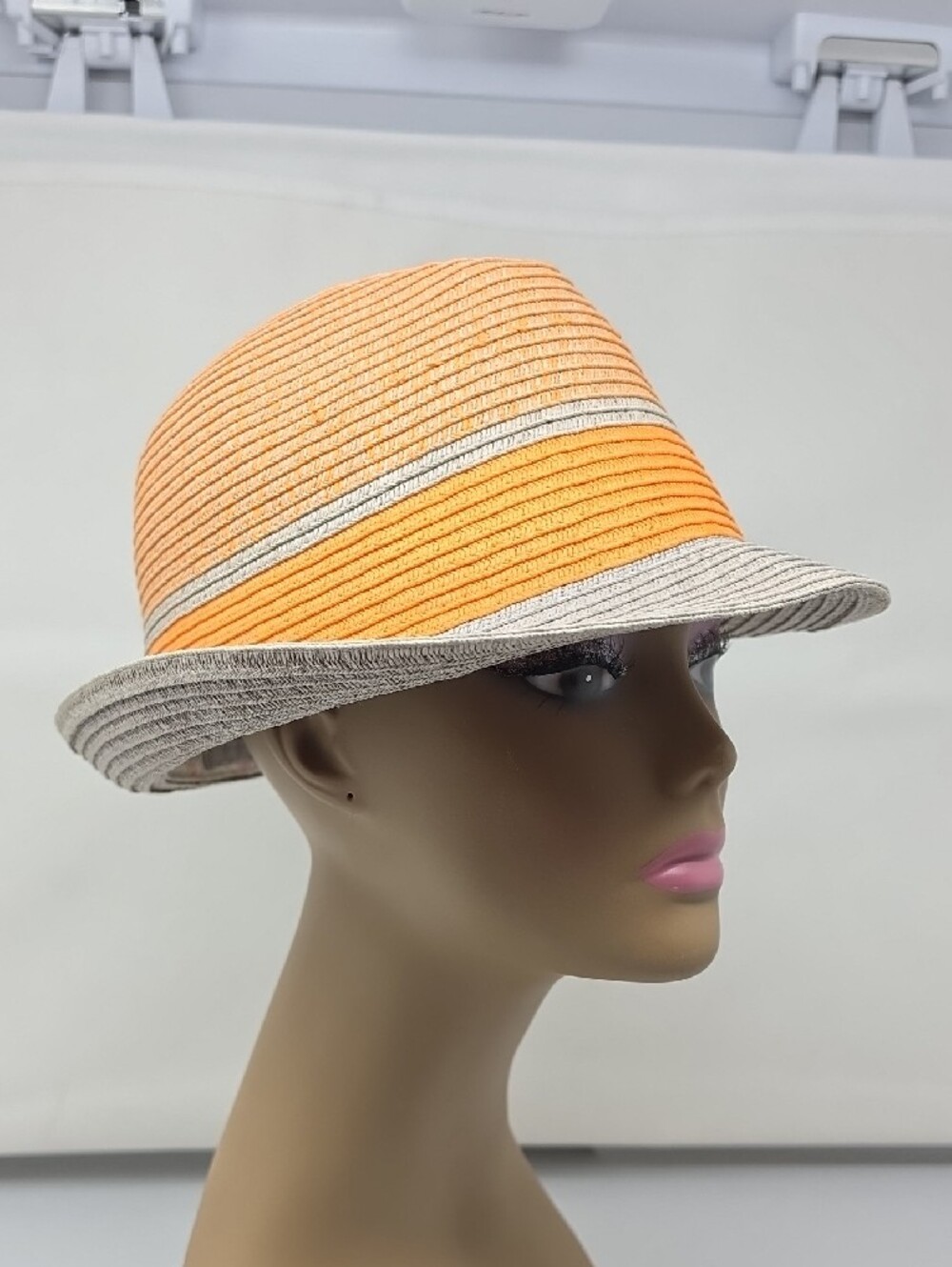Stacy Adams Orange and Cream Women's Straw Fedora Hat - Picture 2 of 9